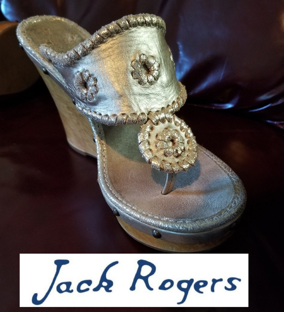 Jack Rogers Wooden Gold Wedge Marbella Sandal